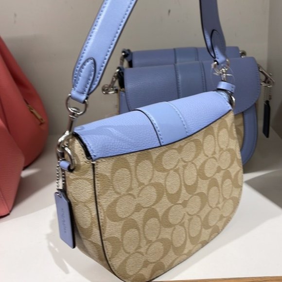 Coach Georgie Saddle Bag In Signature Canvas Light Khaki / Marble Blue - Picture 11 of 16